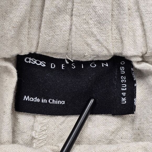 ASOS Women's 0 High Waist Cream Linen Blend Shorts with Elastic Waistband - Picture 10 of 11